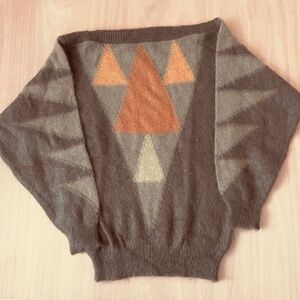Vintage Escada superkid mohair blend sweater size 36 boat neck brown geometric